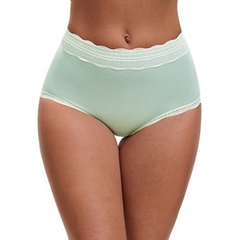 Women's High Waisted Lace Trim Briefs Cotton Full Coverage Underwear Panties