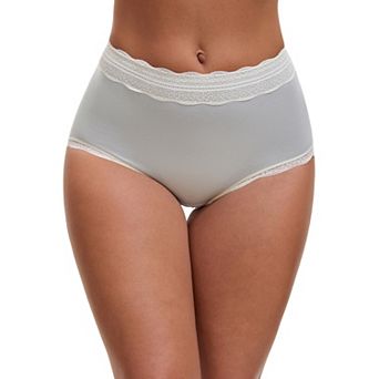 Women's High Waisted Lace Trim Briefs Cotton Full Coverage Underwear Panties