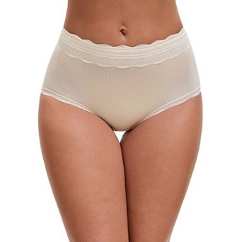 Women's High Waisted Lace Trim Briefs Cotton Full Coverage Underwear Panties