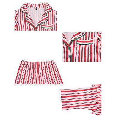 Children's Family Matching Pajamas Sets Striped Notch Collar Button Down Long Sleeve Top and Pants