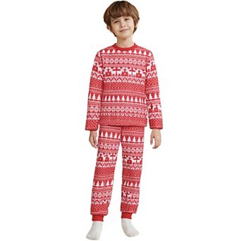 Children's Christmas Family Matching Pajama Set Elk Long Sleeve Xmas Tree Snow Sleepwear Lounge Set