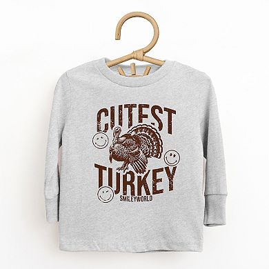 SmileyWorld Cutest Turkey Distressed - Toddler Long Sleeve Graphic Tee