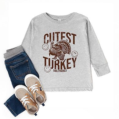 SmileyWorld Cutest Turkey Distressed - Toddler Long Sleeve Graphic Tee