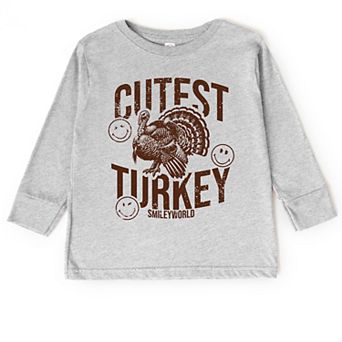 SmileyWorld Cutest Turkey Distressed - Toddler Long Sleeve Graphic Tee