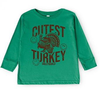 SmileyWorld Cutest Turkey Distressed - Toddler Long Sleeve Graphic Tee