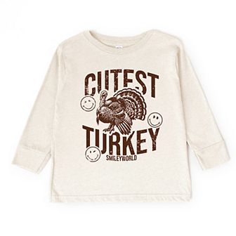 SmileyWorld Cutest Turkey Distressed - Toddler Long Sleeve Graphic Tee