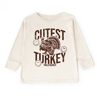 SmileyWorld Cutest Turkey Distressed - Toddler Long Sleeve Graphic Tee
