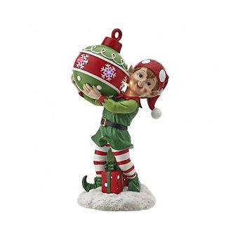 15" Elf with Ornament Ball Figurine with LED Light