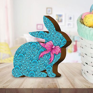 Quilted Blue Bunny with Bow Decorative Figurine by G. DeBrekht