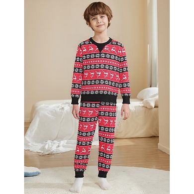 Children's Christmas Family Matching Pajama Set Long Sleeve Elk Snow Striped Xmas Party Lounge Set