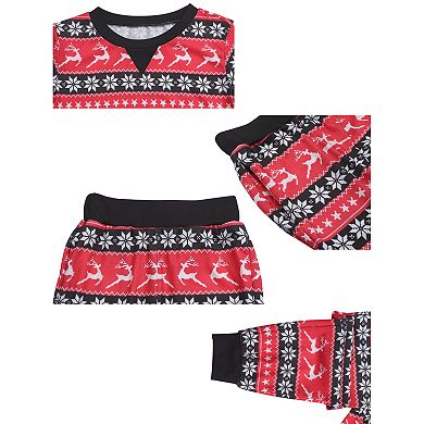 Children's Christmas Family Matching Pajama Set Long Sleeve Elk Snow Striped Xmas Party Lounge Set