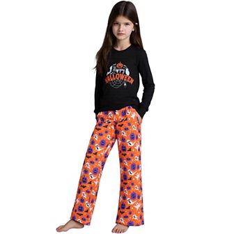Children's Halloween Matching Cute Pumpkin Print Long Sleeve Top with Pants Family Pajama Sets