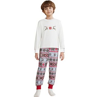 Children's Christmas Matching Snow Print Long Sleeve Top Cute Print Pants Family Pajama Sets
