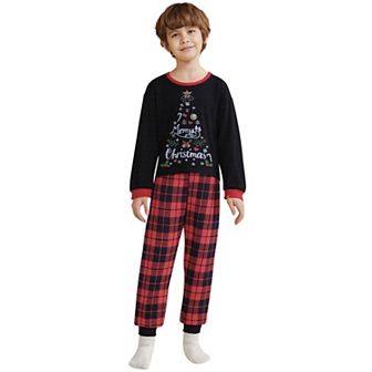 Children's Christmas Family Pajama Set Long Sleeve Xmas Tree Check Couples Matching Lounge Set