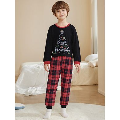Children's Christmas Family Pajama Set Long Sleeve Xmas Tree Check Couples Matching Lounge Set