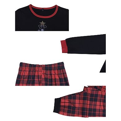 Children's Christmas Family Pajama Set Long Sleeve Xmas Tree Check Couples Matching Lounge Set