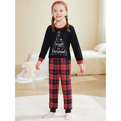 Children's Christmas Family Pajama Set Long Sleeve Xmas Tree Check Couples Matching Lounge Set
