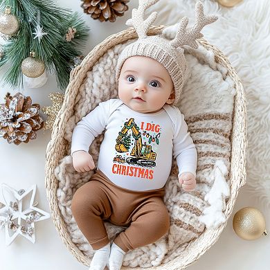 I Dig Christmas Excavator - Baby Long Sleeve Bodysuit