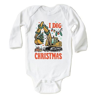 I Dig Christmas Excavator - Baby Long Sleeve Bodysuit