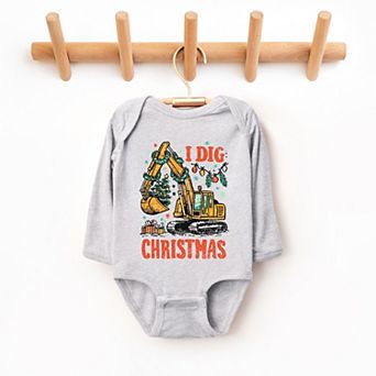 I Dig Christmas Excavator - Baby Long Sleeve Bodysuit