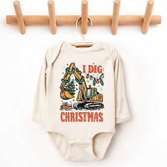 I Dig Christmas Excavator - Baby Long Sleeve Bodysuit