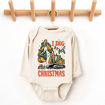 I Dig Christmas Excavator - Baby Long Sleeve Bodysuit