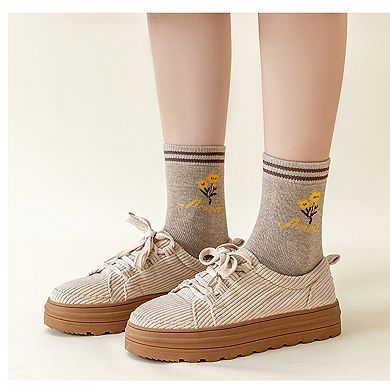 Women's 4 Pairs Knit Socks with Floral and Plaid Patterns Soft Warm Fabric and Ribbed Comfort Cuffs