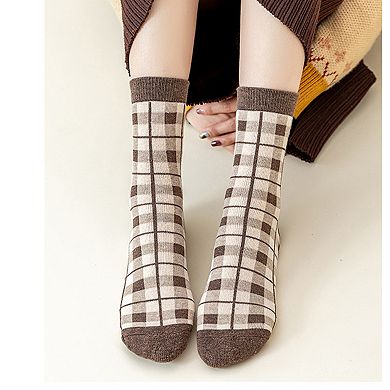 Women's 4 Pairs Knit Socks with Floral and Plaid Patterns Soft Warm Fabric and Ribbed Comfort Cuffs