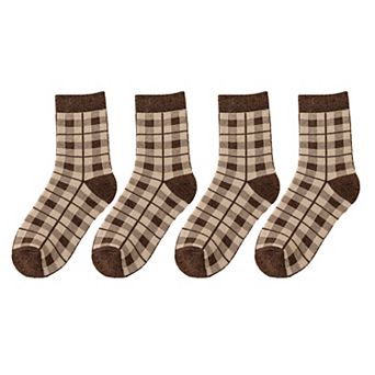 Women's 4 Pairs Knit Socks with Floral and Plaid Patterns Soft Warm Fabric and Ribbed Comfort Cuffs