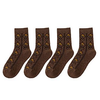 Women's 4 Pairs Knit Socks with Floral and Plaid Patterns Soft Warm Fabric and Ribbed Comfort Cuffs