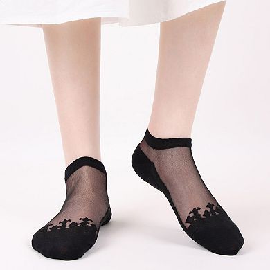 Women's 6 Pairs Sheer Mesh Ankle Socks with Soft Knit Sole and Delicate Lace Trim Low-Cut Design