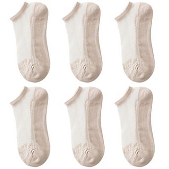 Women's 6 Pairs Sheer Mesh Ankle Socks with Soft Knit Sole and Delicate Lace Trim Low-Cut Design