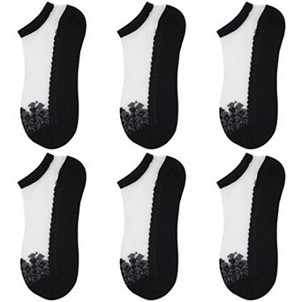 Women's 6 Pairs Sheer Mesh Ankle Socks with Soft Knit Sole and Delicate Lace Trim Low-Cut Design