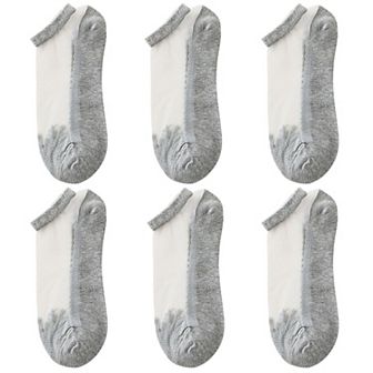 Women's 6 Pairs Sheer Mesh Ankle Socks with Soft Knit Sole and Delicate Lace Trim Low-Cut Design
