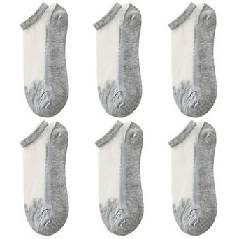 Women's 6 Pairs Sheer Mesh Ankle Socks with Soft Knit Sole and Delicate Lace Trim Low-Cut Design