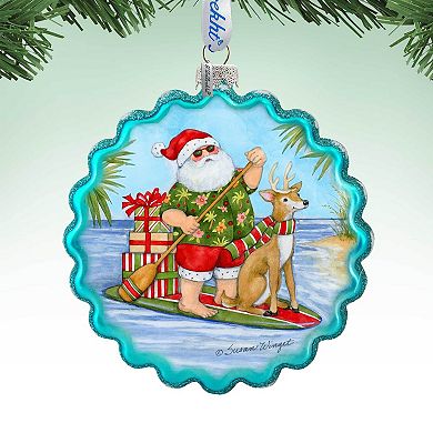 Paddle Boarding Santa - Christmas Tree Ornament by Susan Winget