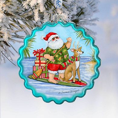 Paddle Boarding Santa - Christmas Tree Ornament by Susan Winget