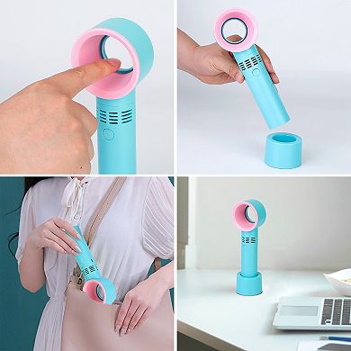 Portable Bladeless Handheld Fan USB Rechargeable Cooling Fan with 3 Speeds & LED Indicator