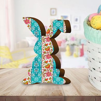 Quilted Sea Blue Bunny with Flowers Decorative Figurine by G. DeBrekht