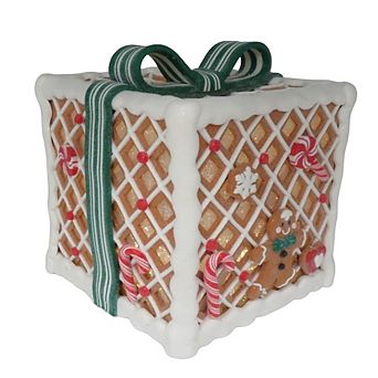 7.9" LED Gingerbread Candy Gift Box with Bow Christmas Decoration