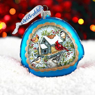 Mercury Glass Birdhouse - Winter Cardinals - Christmas Tree Decor by Susan Winget