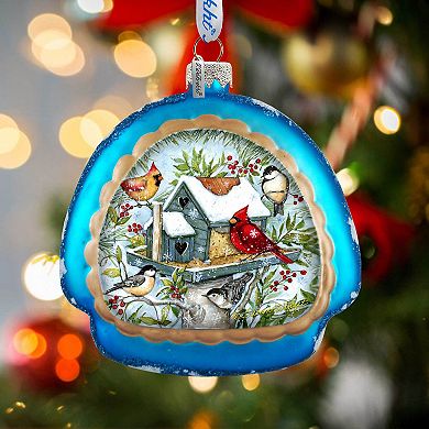 Mercury Glass Birdhouse - Winter Cardinals - Christmas Tree Decor by Susan Winget