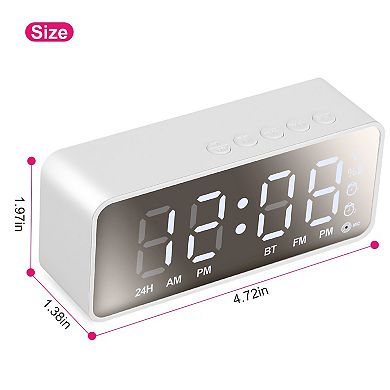 Mirror Digital Alarm Clock LED Wireless Speaker Clock with FM Radio & Temperature Display