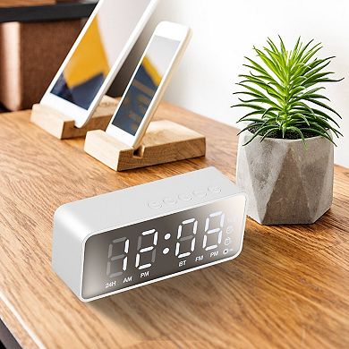 Mirror Digital Alarm Clock LED Wireless Speaker Clock with FM Radio & Temperature Display
