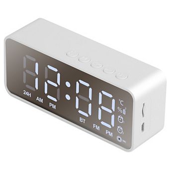Mirror Digital Alarm Clock LED Wireless Speaker Clock with FM Radio & Temperature Display