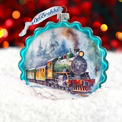 Christmas Train Wreath Glass Ornament by G. Debrekht