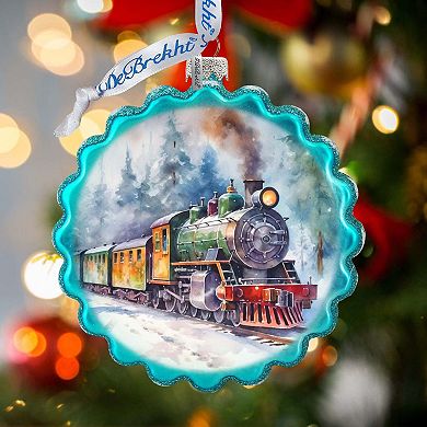 Christmas Train Wreath Glass Ornament by G. Debrekht