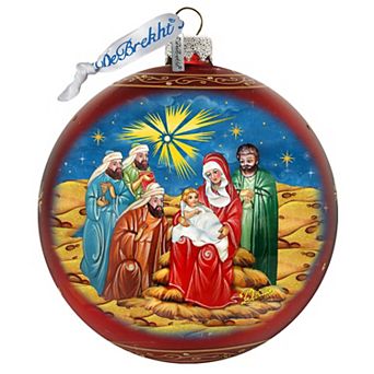 Holy Family and Three Kings Lg Glass Ornament in Red by G.DeBrekht - Christmas Decor