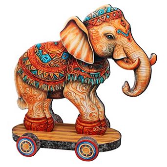 Enchanting Elephant on Wheels Limited Edition Wooden Figurine by G Debrekht