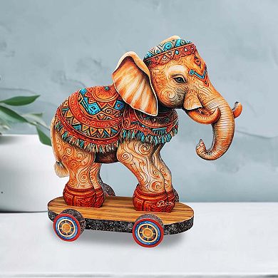Enchanting Elephant on Wheels Limited Edition Wooden Figurine by G Debrekht